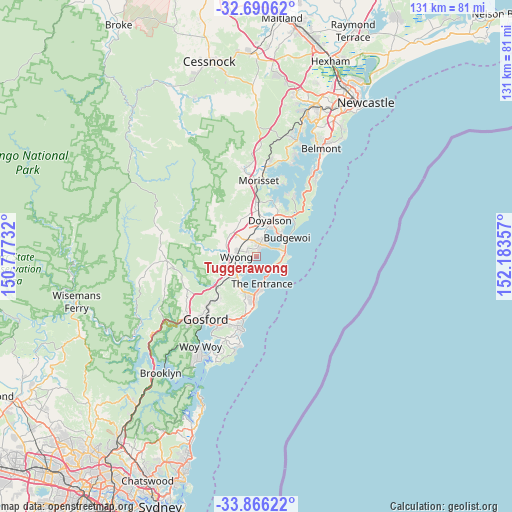 Tuggerawong on map