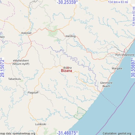 Bizana on map