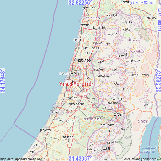 Yehud-Monosson on map