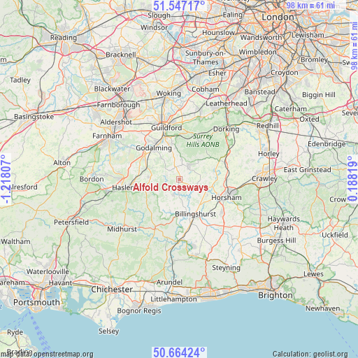 Alfold Crossways on map