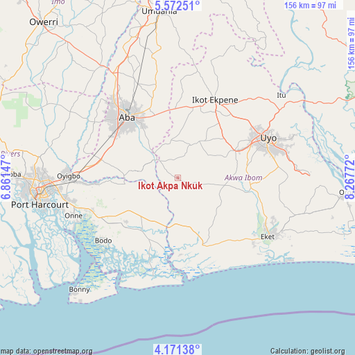Ikot Akpa Nkuk on map