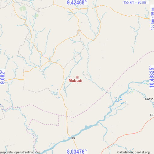 Mabudi on map