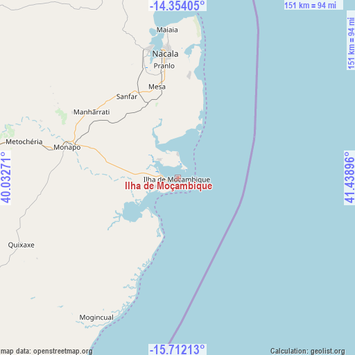 Ilha de Moçambique on map