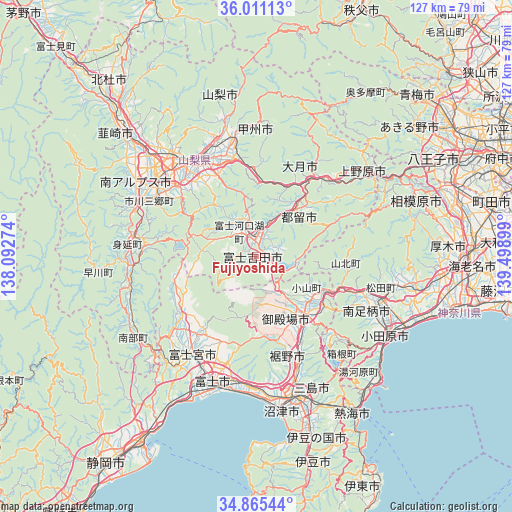 Fujiyoshida on map