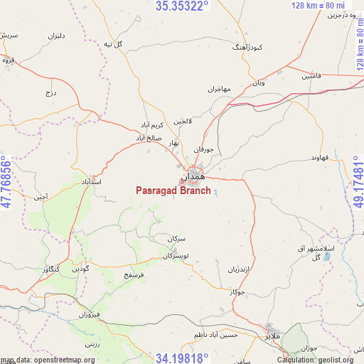 Pasragad Branch on map