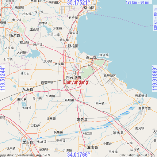 Lianyungang on map