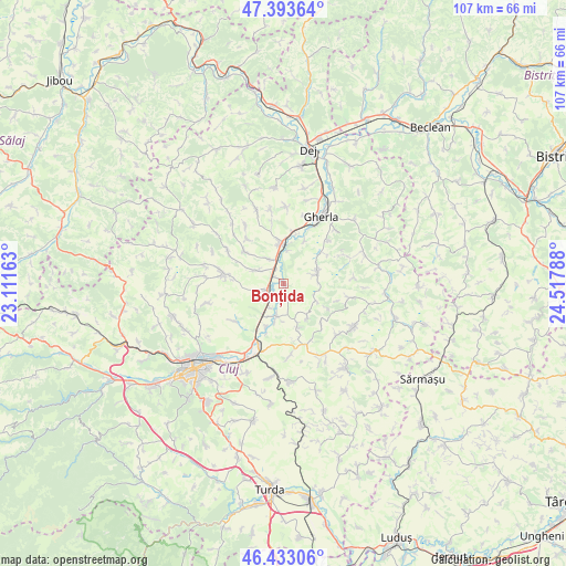 Bonțida on map