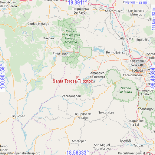 Santa Teresa Tiloxtoc on map