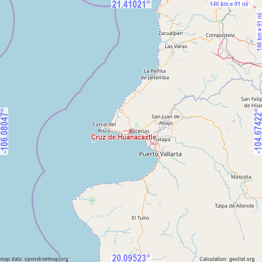 Cruz de Huanacaxtle on map