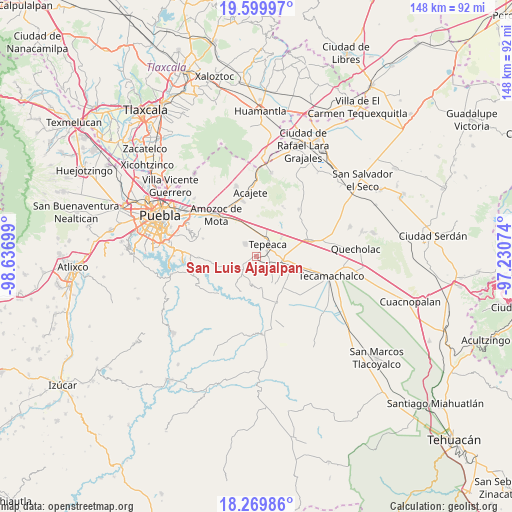 San Luis Ajajalpan on map