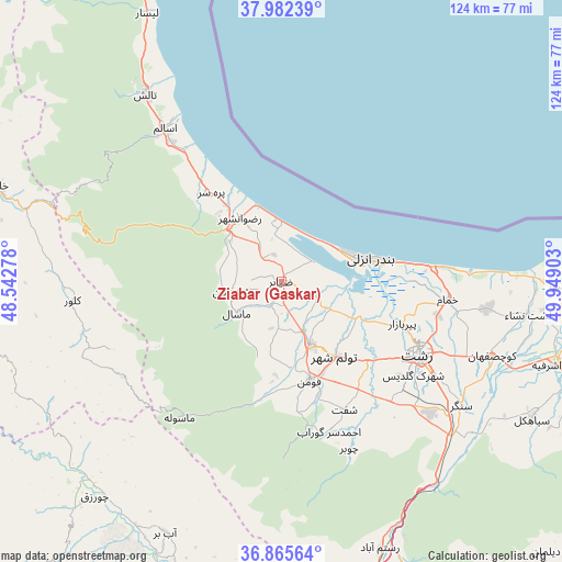 Ziabar (Gaskar) on map