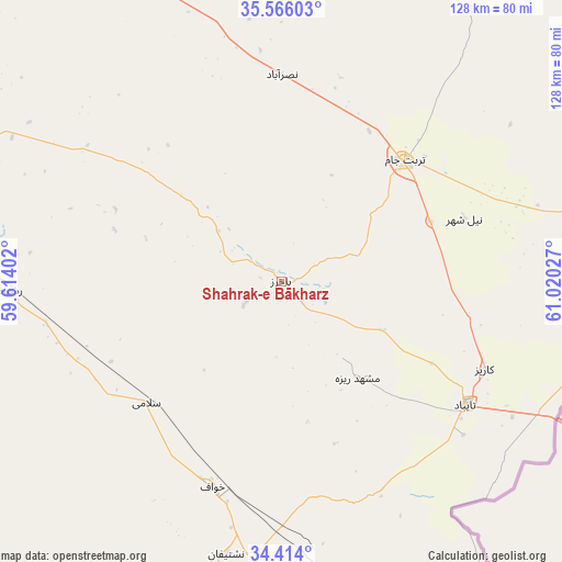 Shahrak-e Bākharz on map