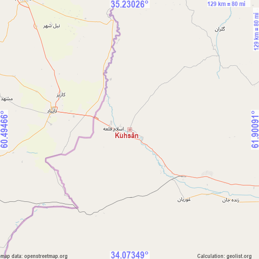 Kuhsān on map