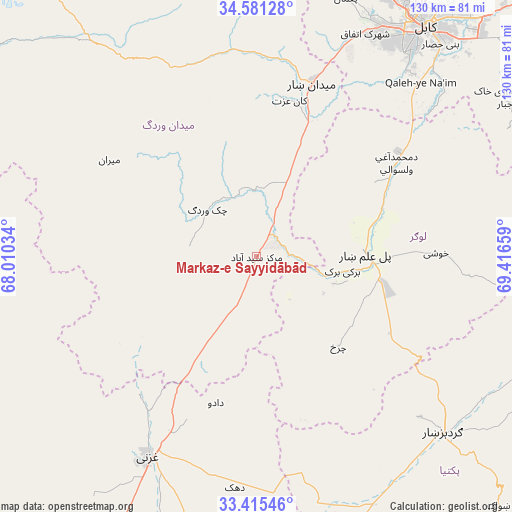 Markaz-e Sayyidābād on map