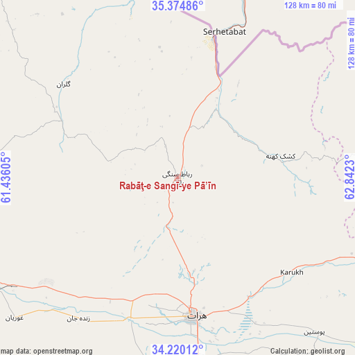 Rabāţ-e Sangī-ye Pā’īn on map