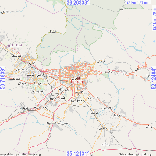 Tehran on map