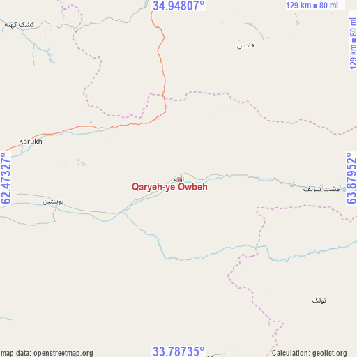 Qaryeh-ye Owbeh on map