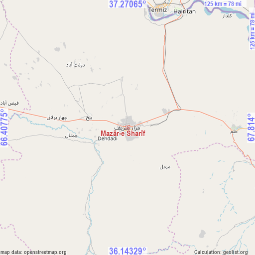 Mazār-e Sharīf on map
