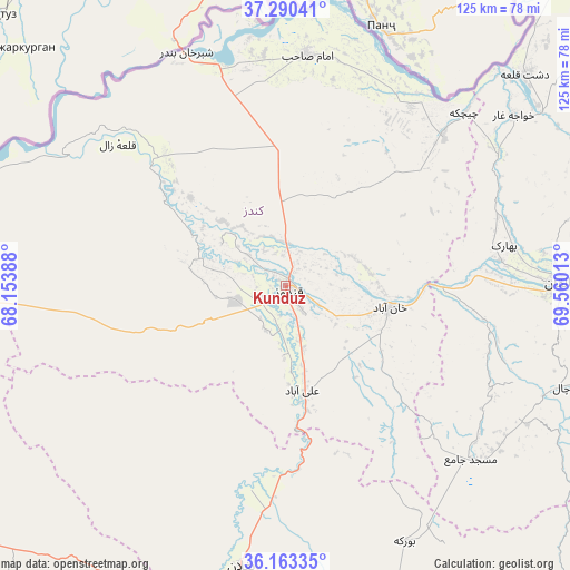 Kunduz on map