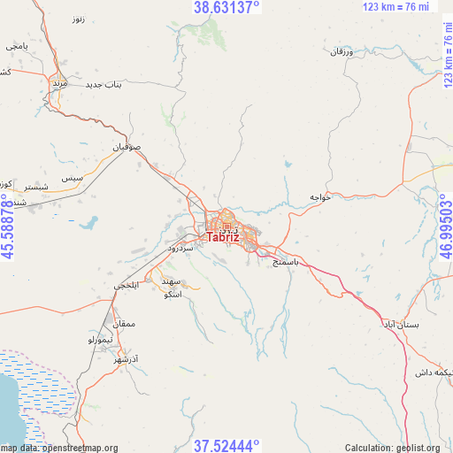 Tabriz on map