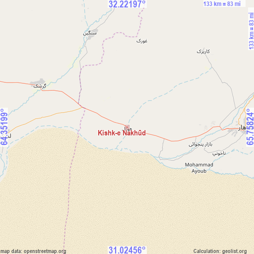 Kishk-e Nakhūd on map