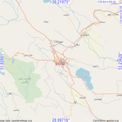 Shiraz on map