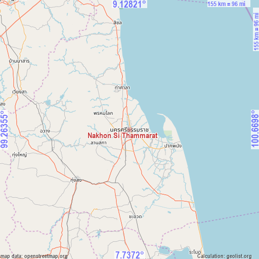 Nakhon Si Thammarat on map