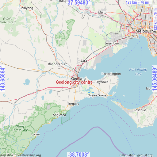 Geelong city centre on map