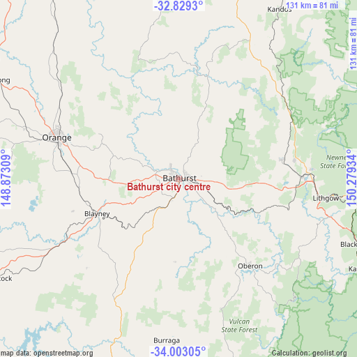 Bathurst city centre on map