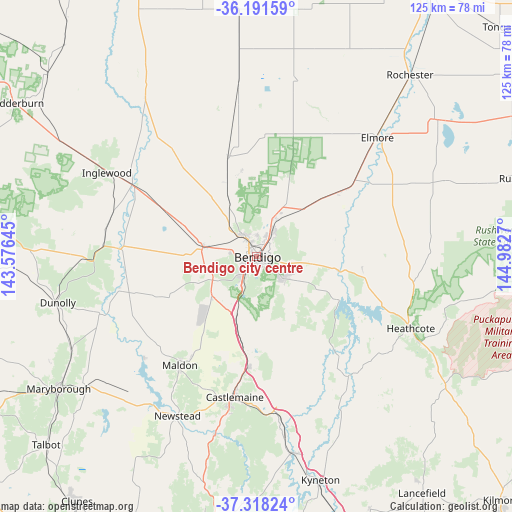 Bendigo city centre on map