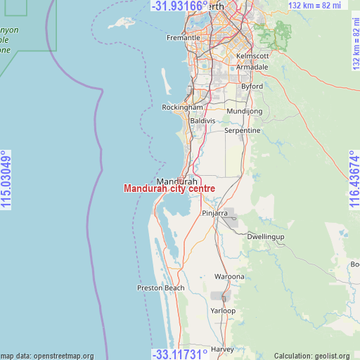 Mandurah city centre on map