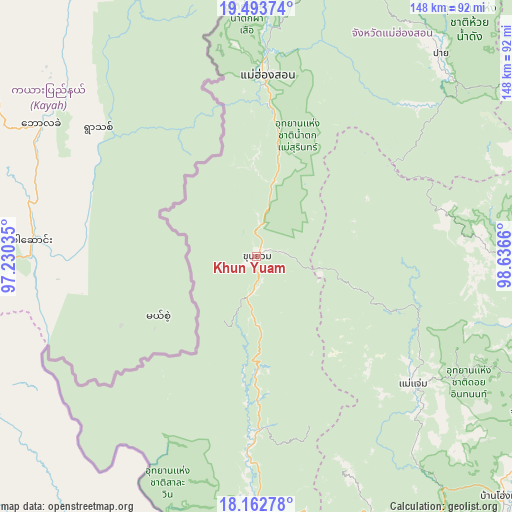 Khun Yuam on map