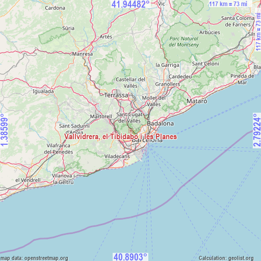 Vallvidrera, el Tibidabo i les Planes on map