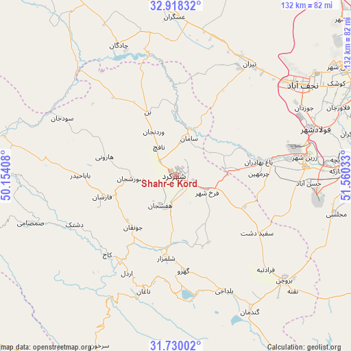 Shahr-e Kord on map