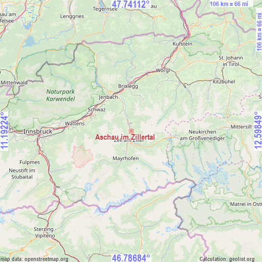 Aschau im Zillertal on map