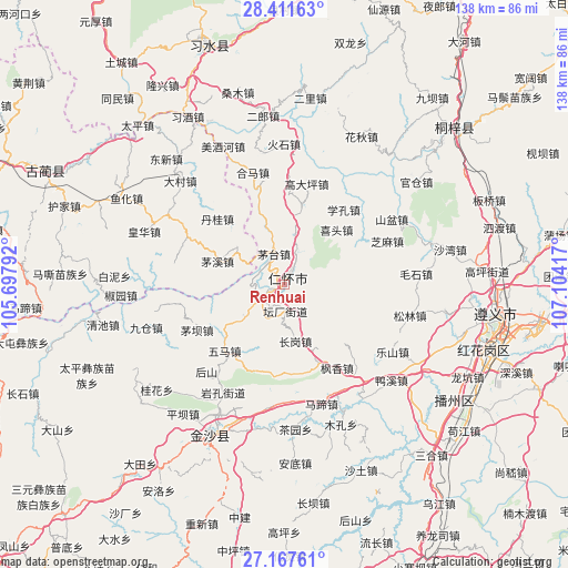 Renhuai on map