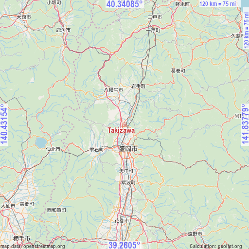 Takizawa on map