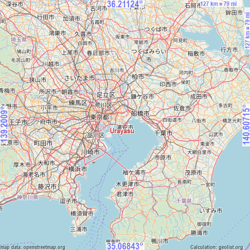 Urayasu on map