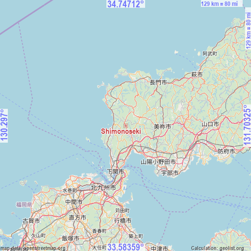 Shimonoseki on map