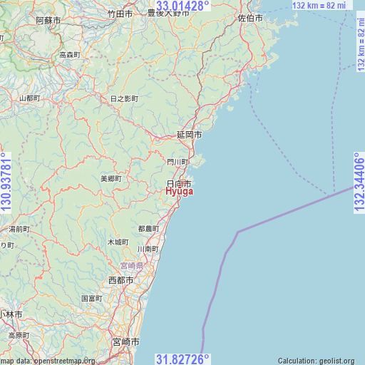 Hyūga on map