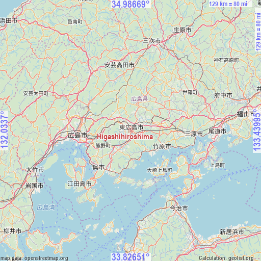 Higashihiroshima on map