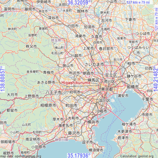 Higashikurume on map