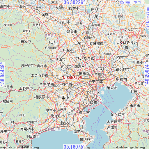 Nishitōkyō on map