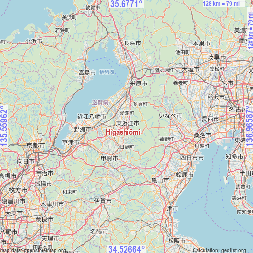 Higashiōmi on map