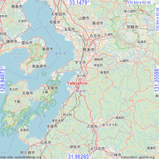 Yatsushiro on map
