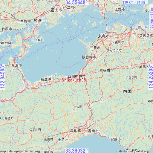 Shikokuchūō on map