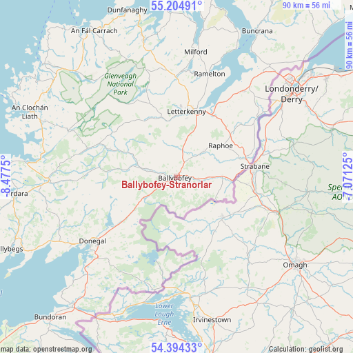 Ballybofey-Stranorlar on map