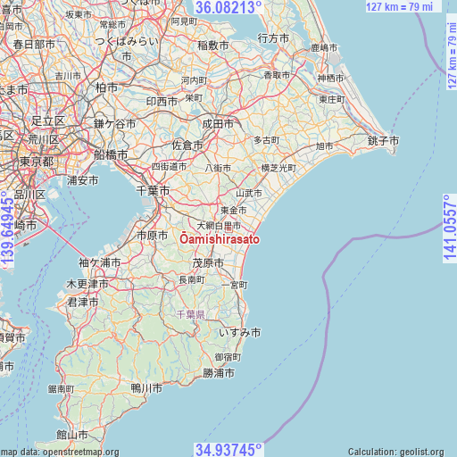 Ōamishirasato on map