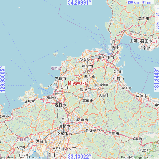 Miyawaka on map