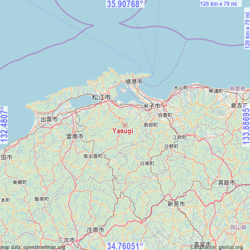 Yasugi on map